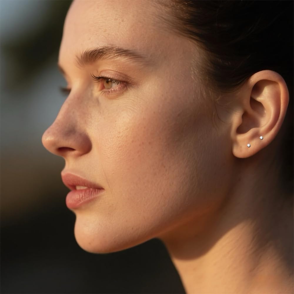 10 Pairs Small Stud Earrings for Women Hypoallergenic Multiple Piercings | Clear Sparkle, Lightweight Comfort for Everyday Wear, Second Third Hole Styling, Helix Ready, Easy to Stack, Minimal Look