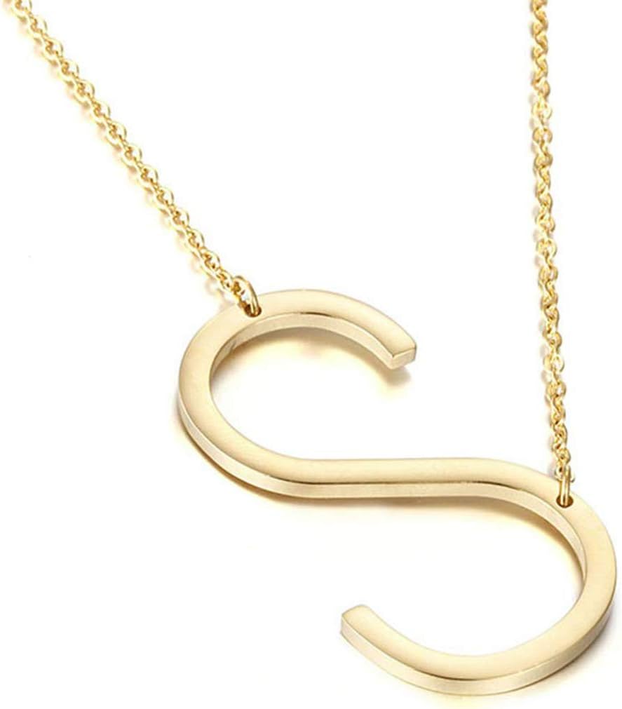 MOMOL Sideways Initial Necklace for Women Gold Plated Large Letter Necklace | Sideways Initial Necklace 18K Gold Plated Stainless Steel Large Big Letters Pendant Persoanlized Name Necklaces