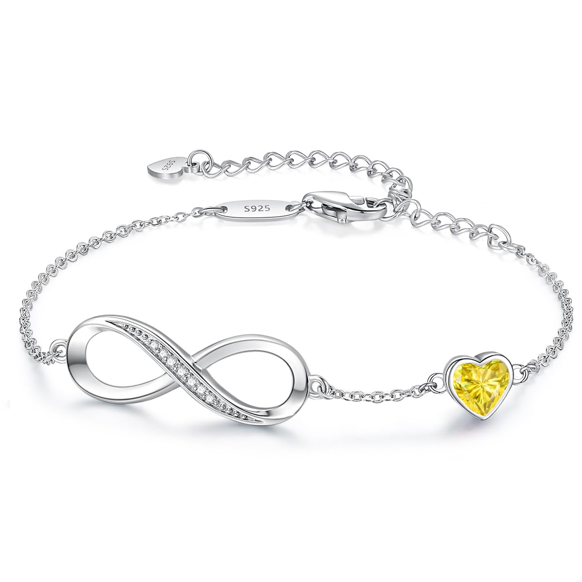 CDE 925 Sterling Silver Infinity Birthstone Bracelet Jewelry Gift for Women | Hypoallergenic,Non Tarnish,Heart CZ,Nickel-Free & Lead-Free,Anniversary Christmas Birthday Idea Gifts for Wife Girlfriend Her