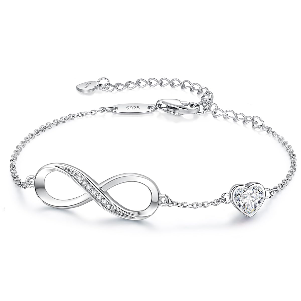 CDE 925 Sterling Silver Infinity Birthstone Bracelet Jewelry Gift for Women | Hypoallergenic,Non Tarnish,Heart CZ,Nickel-Free & Lead-Free,Anniversary Christmas Birthday Idea Gifts for Wife Girlfriend Her