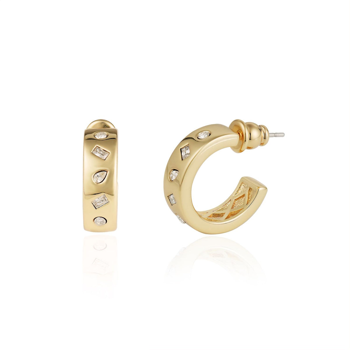 14K Gold Plated Illusion Stud Earrings for Women | Triple Huggie Hoop Earrings for One Hole| Trendy Simple Hypoallergenic Fashion Accessories Gold Jewelry Gifts for Womens