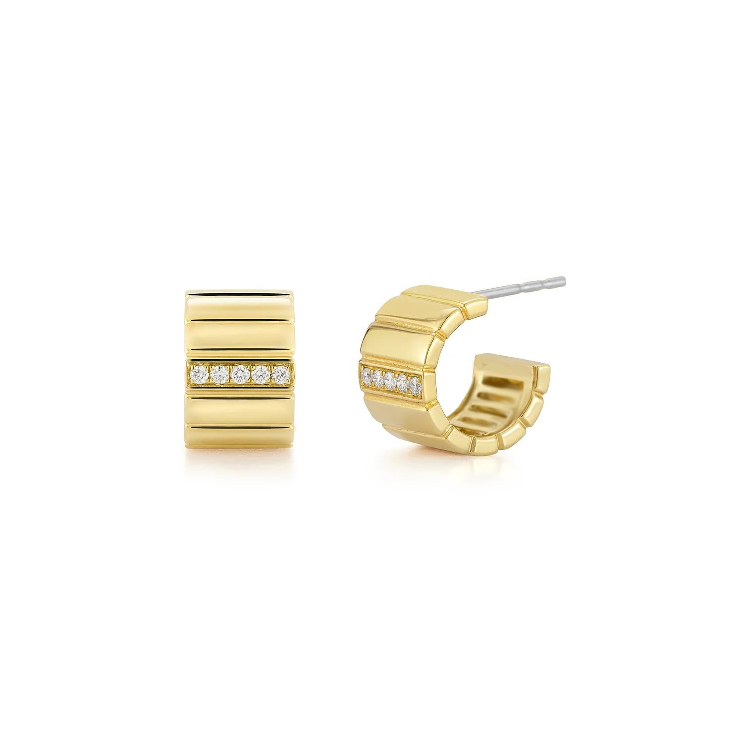 14K Gold Plated Illusion Stud Earrings for Women | Triple Huggie Hoop Earrings for One Hole| Trendy Simple Hypoallergenic Fashion Accessories Gold Jewelry Gifts for Womens