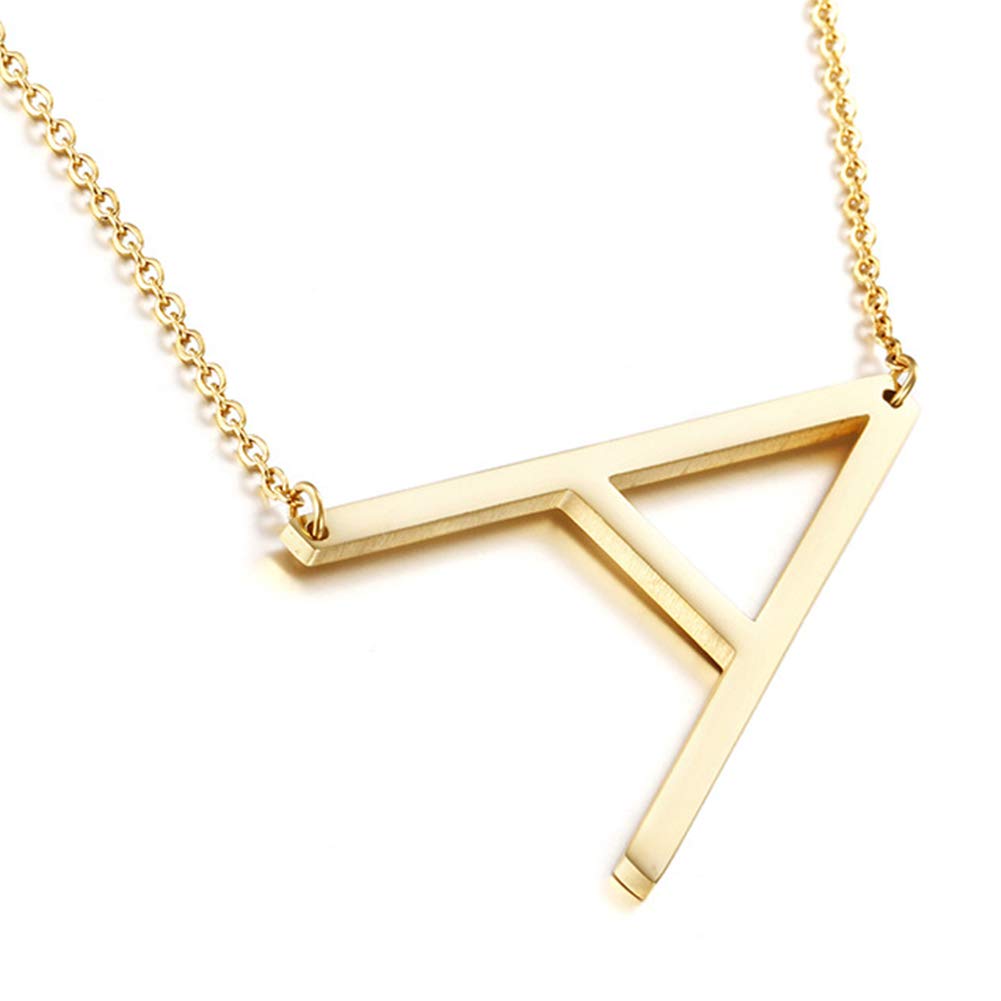 MOMOL Sideways Initial Necklace for Women Gold Plated Large Letter Necklace | Sideways Initial Necklace 18K Gold Plated Stainless Steel Large Big Letters Pendant Persoanlized Name Necklaces