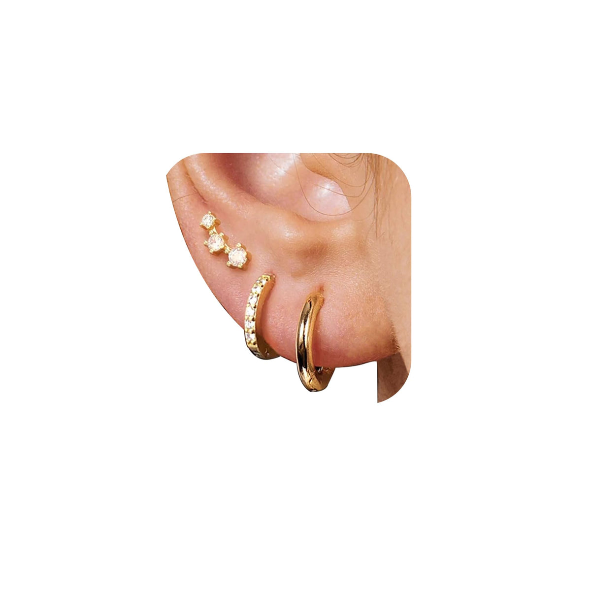 6 Pairs 14K Gold Plated Stud Earrings for Women, CZ Cartilage Stack Set | Hypoallergenic, Small Cartilage Earrings, Multiple Piercing, Dainty Stacks, Lightweight for Daily Wear, Jewelry Gift