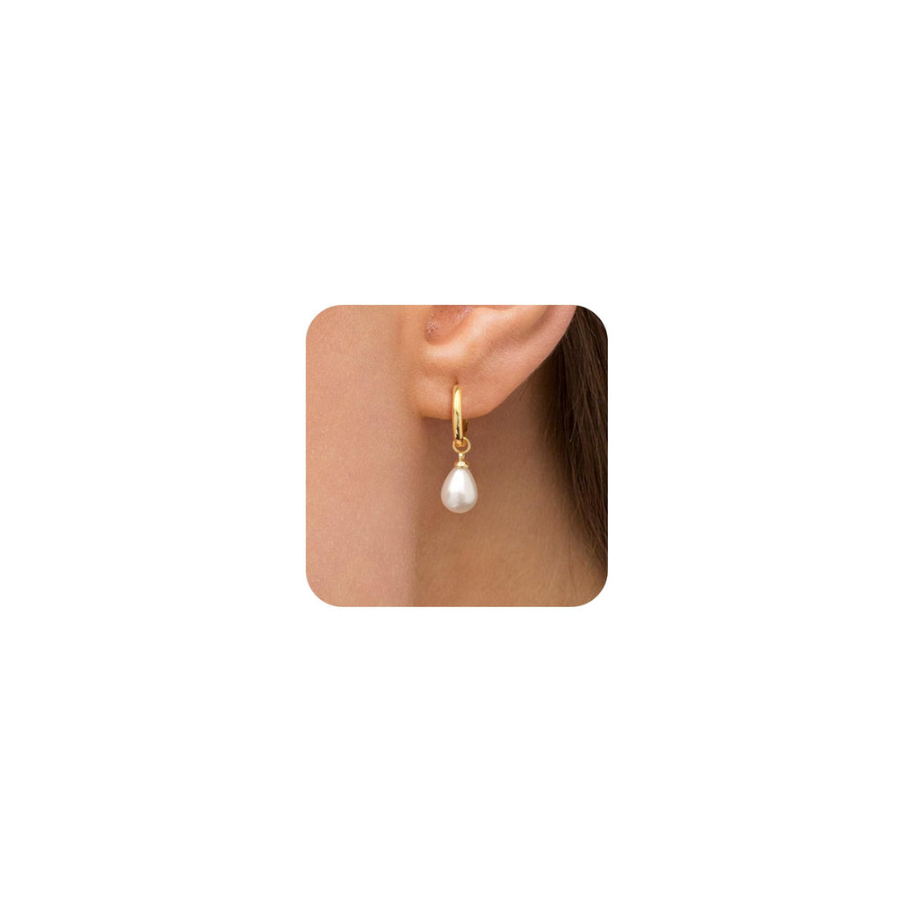 Robaice Pearl Earrings for Women, 14K Gold Plated Dangle Drop Earrings | Small Pearl Drop Huggie Hoop Earrings, Hypoallergenic Dainty Gold Earrings, Wedding Jewelry Gifts for Women Trendy