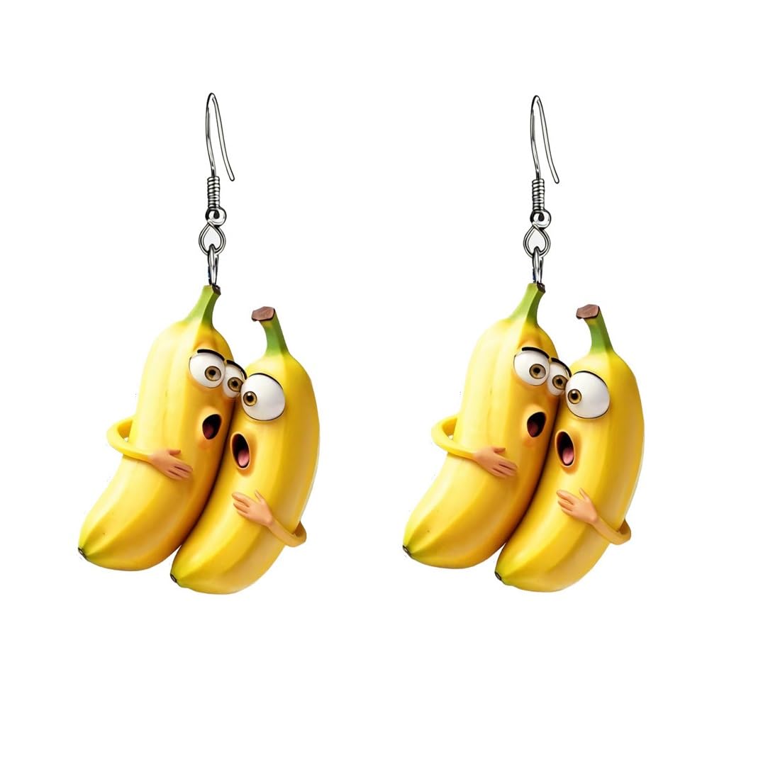 3D Resin Imitate Fruits Dangle Earrings Lightweight Lifelike Banana Strawberry Cherry Orange Dangle Drop Earrings for Women Cute Decoration Jewelry Gifts