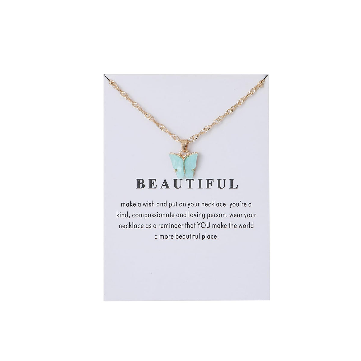 Caiyao Sweet Cute Colorful Butterfly Adjustable Clavicle Chain Lightweight Arcylic Insect Necklace with Message Card Friendship Good Luck Bohemian Jewelry for Women