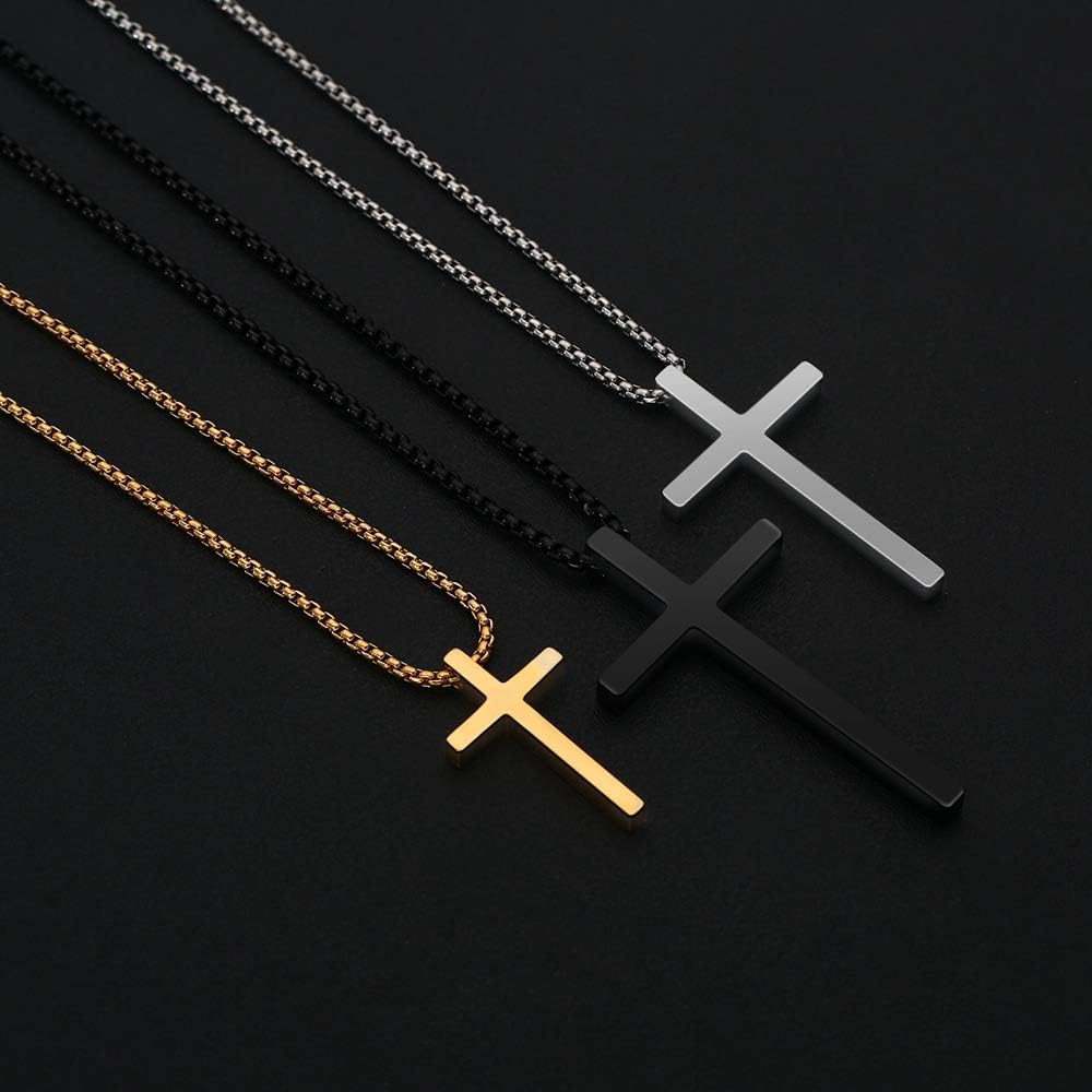 M MOOHAM Cross Necklace for Men Teen Boys 16-30 Inch | Silver Black Gold Stainless Steel Cross Chain Cross Pendant, Jewelry Gifts for Teenage Boys Men
