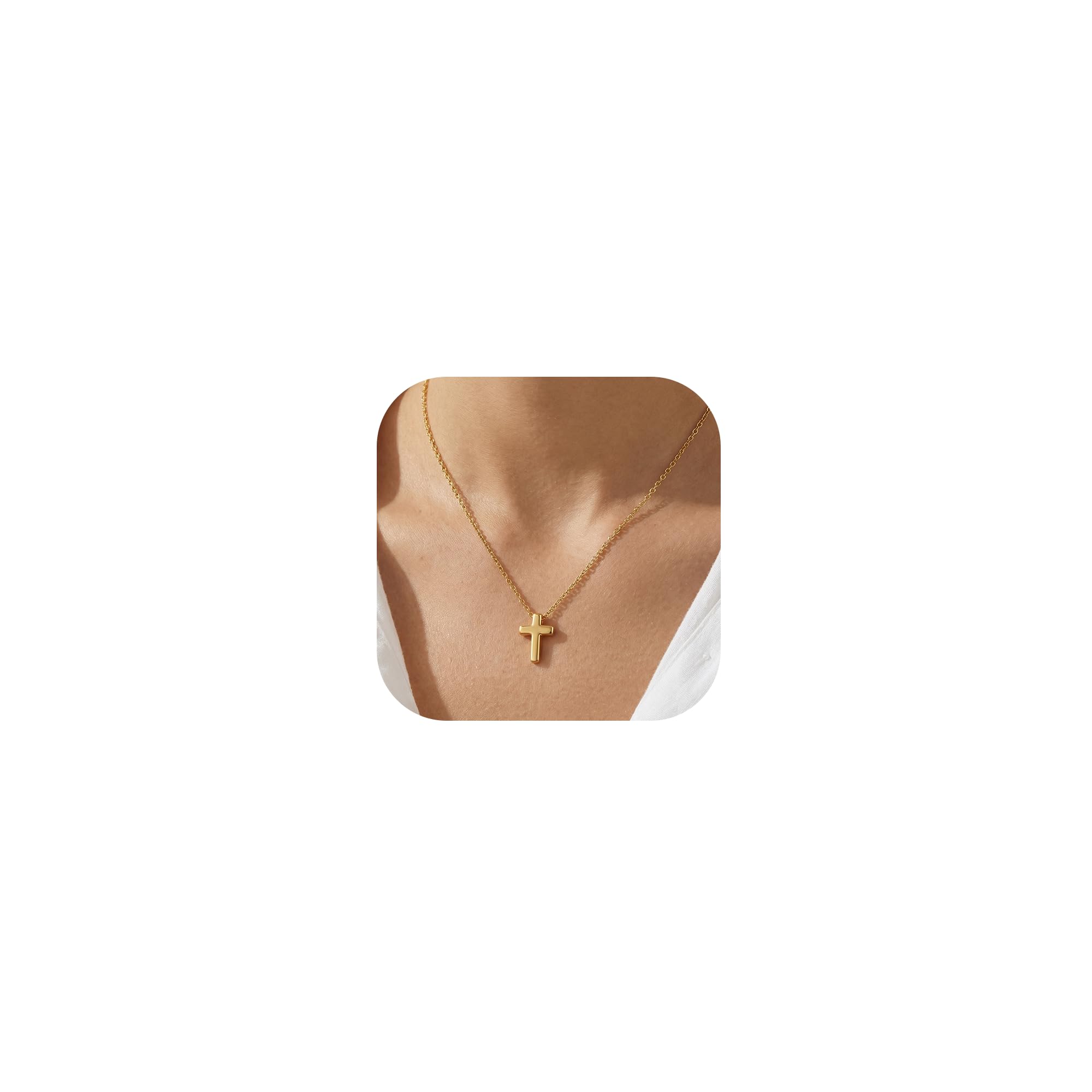 14K Gold Plated Cross Necklace for Women, Christian Jewelry | Hypoallergenic & Non-Tarnish Waterproof, Dainty Minimalist Everyday Wear, Baptism Confirmation Communion Faith Gift for Her