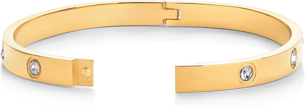 PAVOI Waterproof Bracelet for Women, 14K Gold Plated Bangle Cubic Zirconia | CZ Hinge Bracelet Stack, Stainless Steel Summer Jewelry Gifts