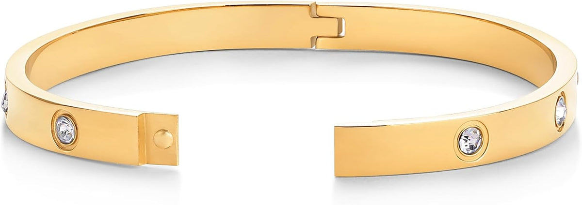 PAVOI Waterproof Bracelet for Women, 14K Gold Plated Bangle Cubic Zirconia | CZ Hinge Bracelet Stack, Stainless Steel Summer Jewelry Gifts