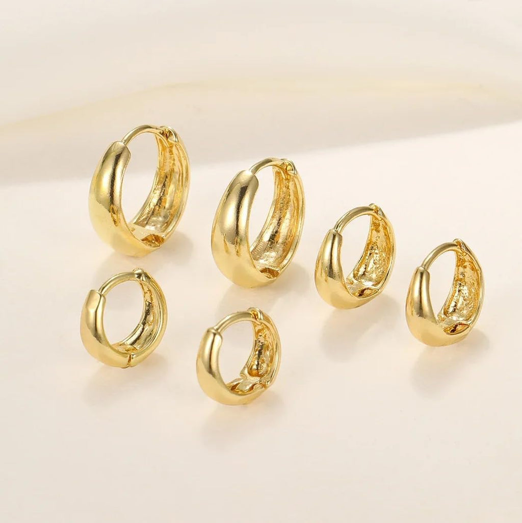 3 Pairs Gold Hoop Earrings Set for Women Trendy Chunky Small Huggie Jewelry | Hypoallergenic Silver Post Earrings for Sensitive Ears Non Tarnish, Stacks for Multiple Piercings, Gifts for Women