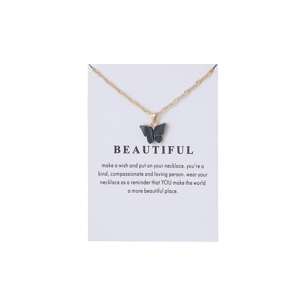 Caiyao Sweet Cute Colorful Butterfly Adjustable Clavicle Chain Lightweight Arcylic Insect Necklace with Message Card Friendship Good Luck Bohemian Jewelry for Women