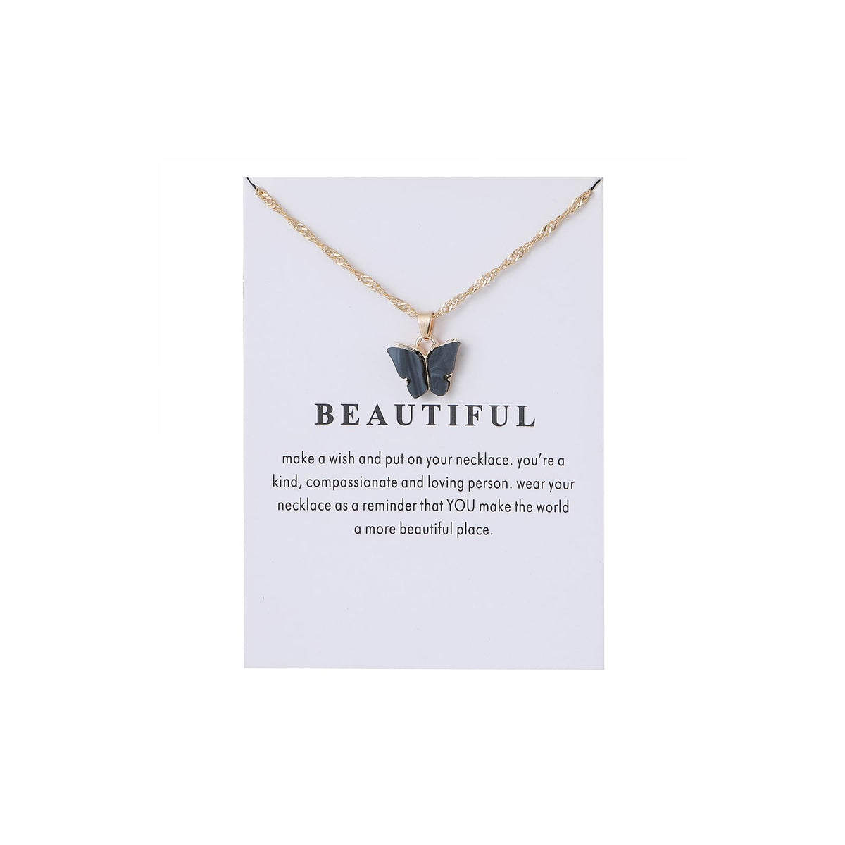 Caiyao Sweet Cute Colorful Butterfly Adjustable Clavicle Chain Lightweight Arcylic Insect Necklace with Message Card Friendship Good Luck Bohemian Jewelry for Women