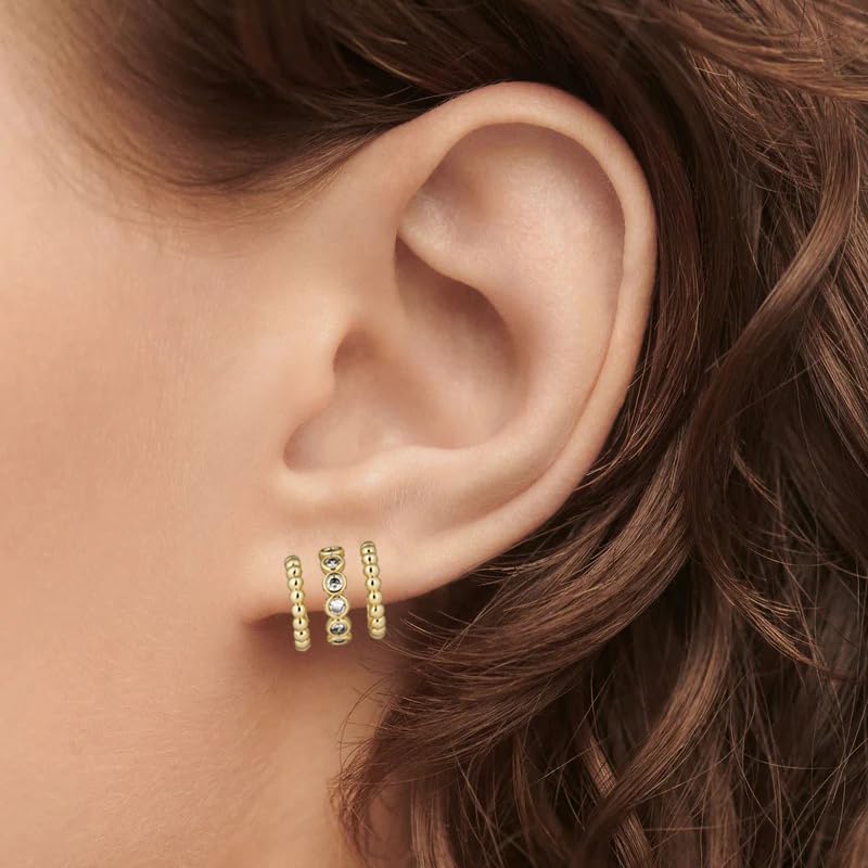 14K Gold Plated Illusion Stud Earrings for Women | Triple Huggie Hoop Earrings for One Hole| Trendy Simple Hypoallergenic Fashion Accessories Gold Jewelry Gifts for Womens