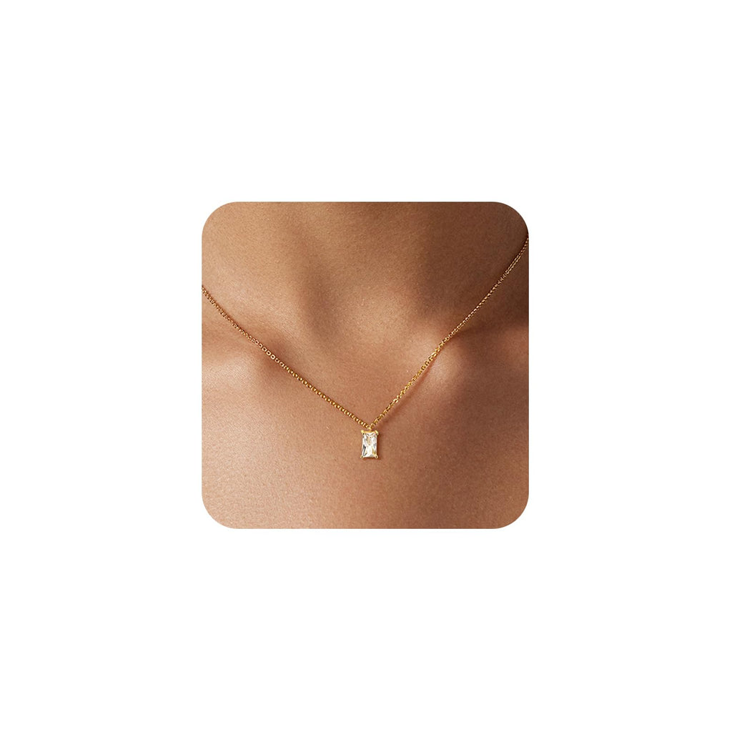 HERIER Diamond Pendant Necklace for Women, Dainty Gold Necklace 14k Gold Plated Paperclip Choker Necklaces Cute Open Oval Necklaces Simple Gold Necklace Jewelry Gifts for Women Trendy