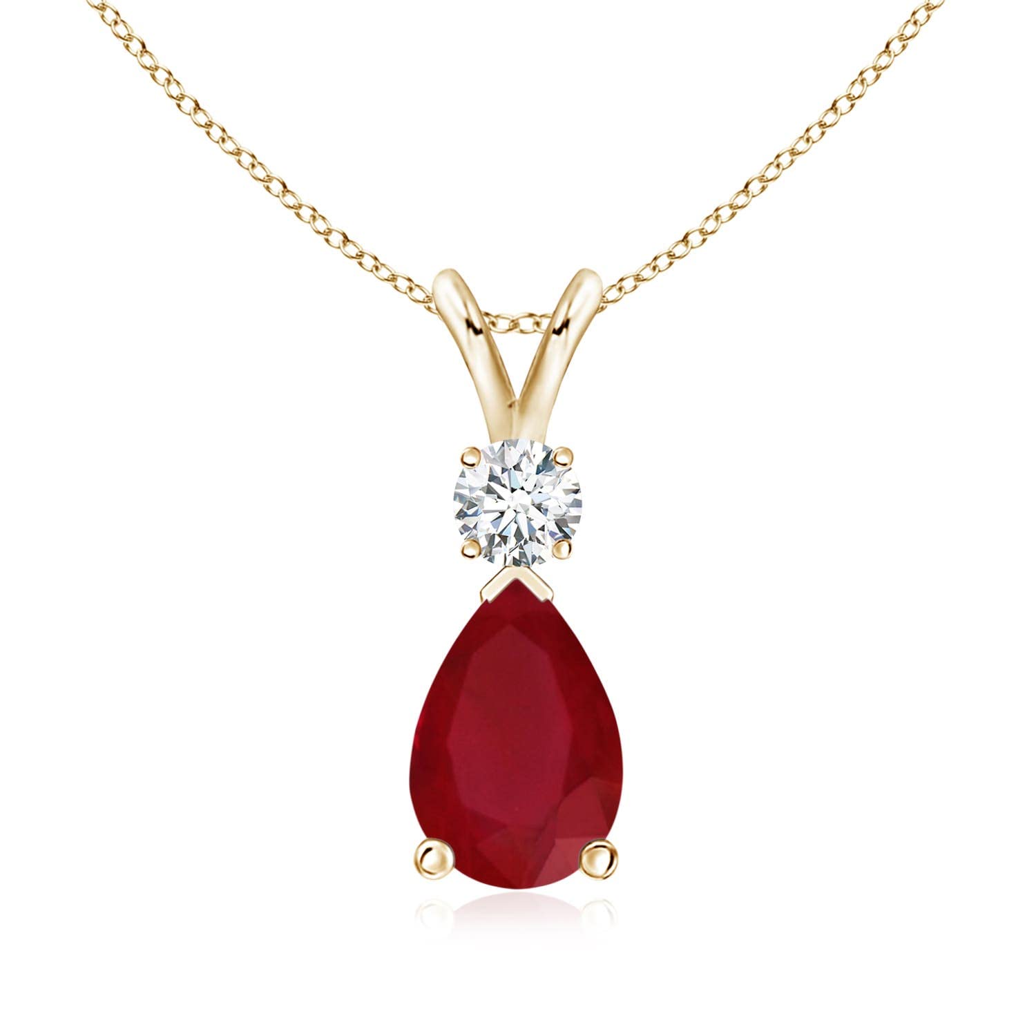 Angara Natural Ruby Teardrop Necklace With Diamond for Women | Red Gemstone Solitaire Pendant With 18" Chain | July Birthstone Jewelry Available in 14K Solid Gold / Silver / Platinum