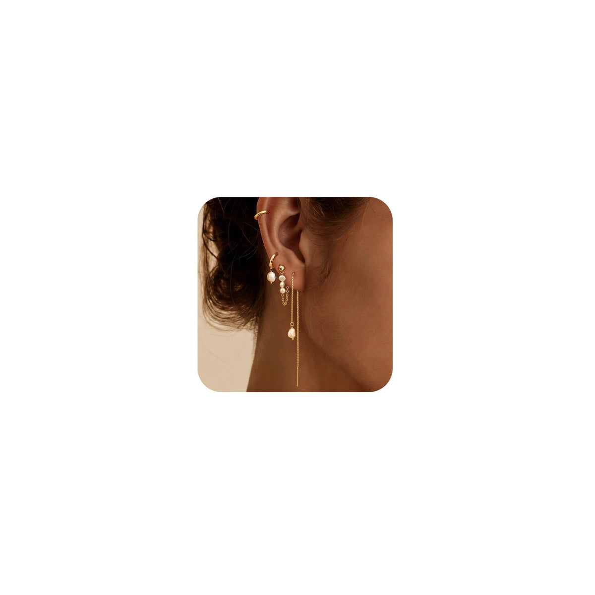 Moodear Gold Earrings for Women, 14K Plated Pearl Huggie Hoop Drop Jewelry | Hypoallergenic Lightweight Pearl Hoop Earrings Designed for Multiple Piercings, Cartilage Styling with Everyday Wear