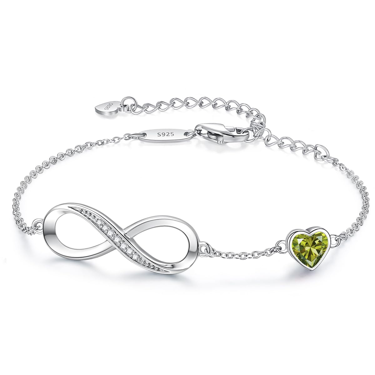 CDE 925 Sterling Silver Infinity Birthstone Bracelet Jewelry Gift for Women | Hypoallergenic,Non Tarnish,Heart CZ,Nickel-Free & Lead-Free,Anniversary Christmas Birthday Idea Gifts for Wife Girlfriend Her