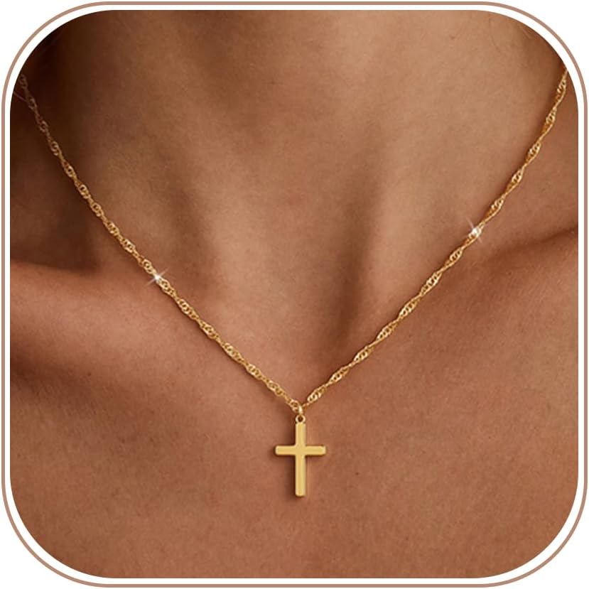Cross Necklace for Women,14K Gold Silver Plated Pendant Necklace | Dainty Choker Necklace for Women Trendy Non-Tarnish Small Cross Chain Birthday Faith Gold Jewelry for Women Gifts