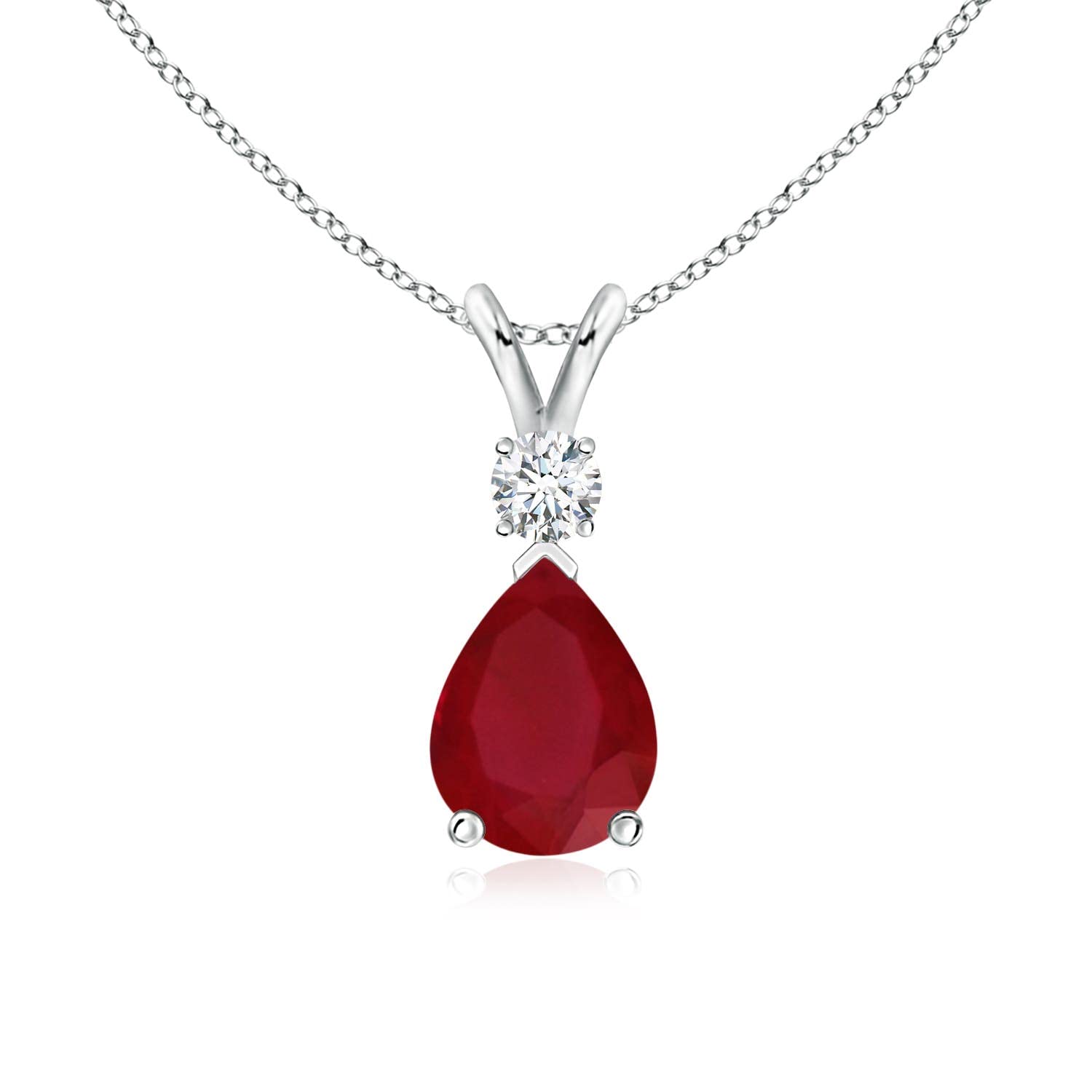 Angara Natural Ruby Teardrop Necklace With Diamond for Women | Red Gemstone Solitaire Pendant With 18" Chain | July Birthstone Jewelry Available in 14K Solid Gold / Silver / Platinum