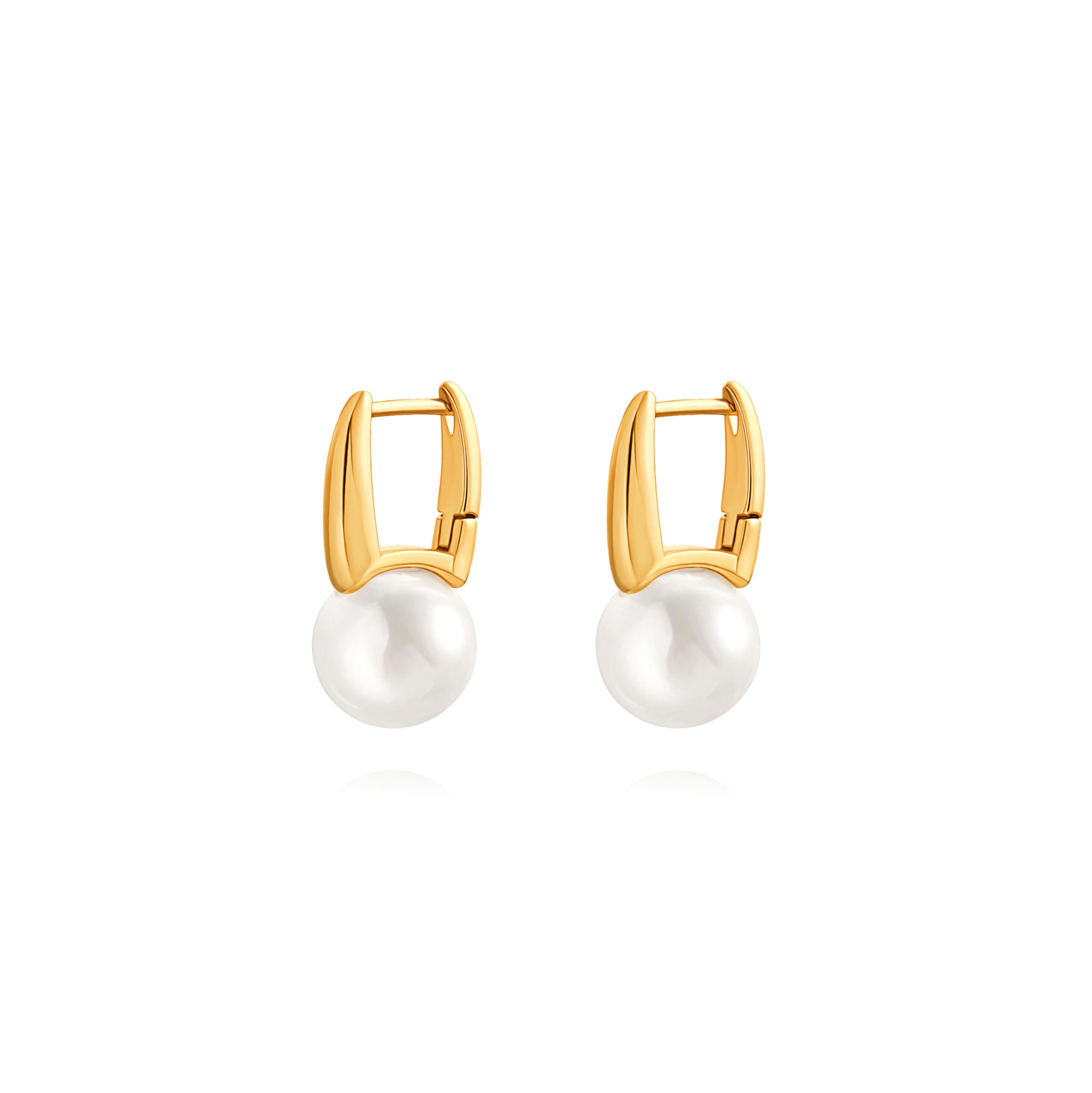 925 Sterling Silver Hoop Handpicked AAA+ Quality 7.5-8mm White Freshwater Cultured Pearl Dangle Drop Earrings Jewelry for Women
