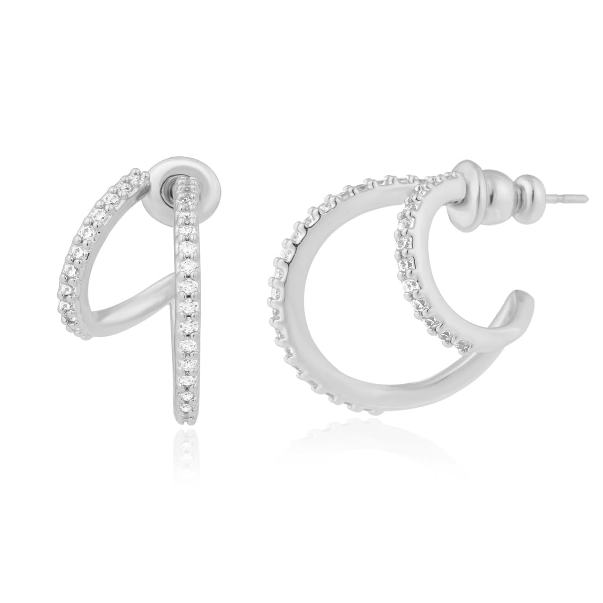14K Gold Plated Illusion Stud Earrings for Women | Triple Huggie Hoop Earrings for One Hole| Trendy Simple Hypoallergenic Fashion Accessories Gold Jewelry Gifts for Womens