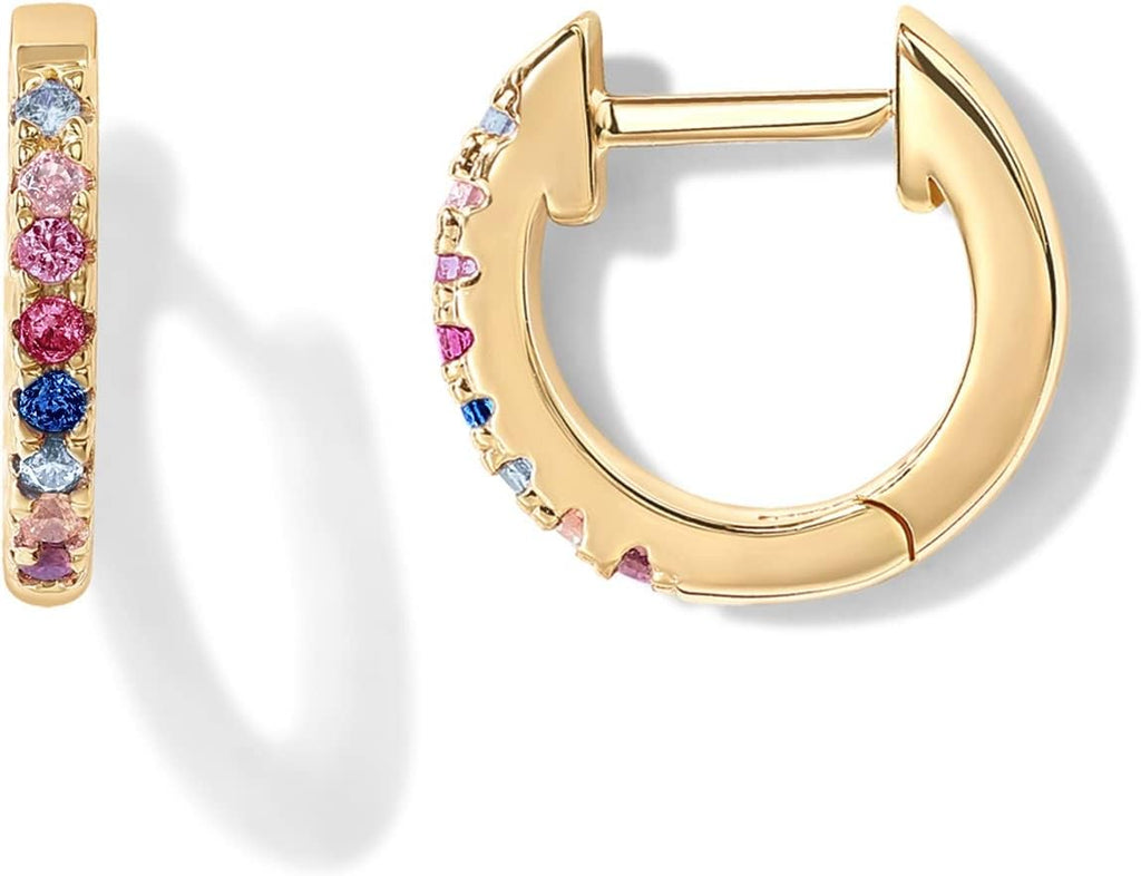 PAVOI 14K Gold Plated 925 Sterling Silver Post Huggies | Cubic Zirconia Huggie Earrings for Women | Green, Garnet, Spinel Blue, Black, Multicolored Stones