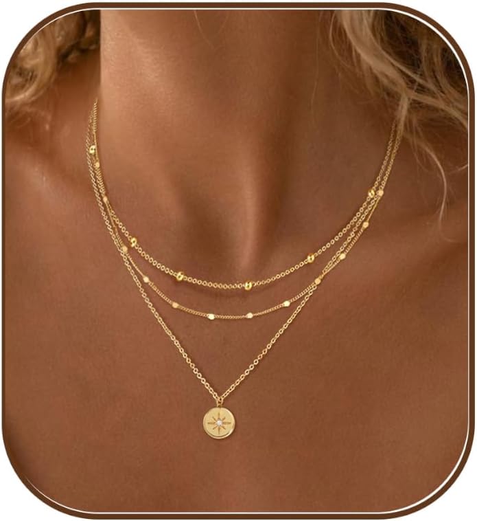 Ewrkbr Layered Necklaces for Women,Dainty Gold Necklace Stack 14k Gold Plated Layering Chain Choker Necklace Set Simple Statement Gold Necklaces for Women Trendy Waterproof Jewelry