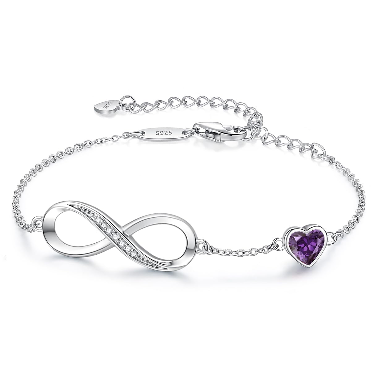 CDE 925 Sterling Silver Infinity Birthstone Bracelet Jewelry Gift for Women | Hypoallergenic,Non Tarnish,Heart CZ,Nickel-Free & Lead-Free,Anniversary Christmas Birthday Idea Gifts for Wife Girlfriend Her