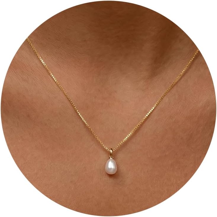Gold Pearl Necklaces for Women Trendy, 14K Gold Plated Dainty Necklace Simple Single Double Layered Pearl Pendant Necklaces for Women Wedding Birthday Jewelry Gifts