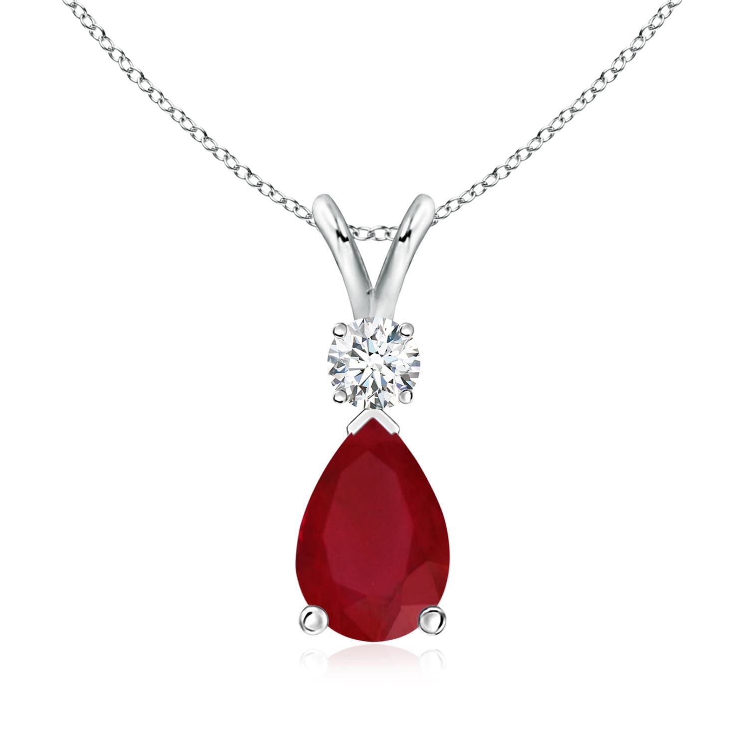 Angara Natural Ruby Teardrop Necklace With Diamond for Women | Red Gemstone Solitaire Pendant With 18" Chain | July Birthstone Jewelry Available in 14K Solid Gold / Silver / Platinum