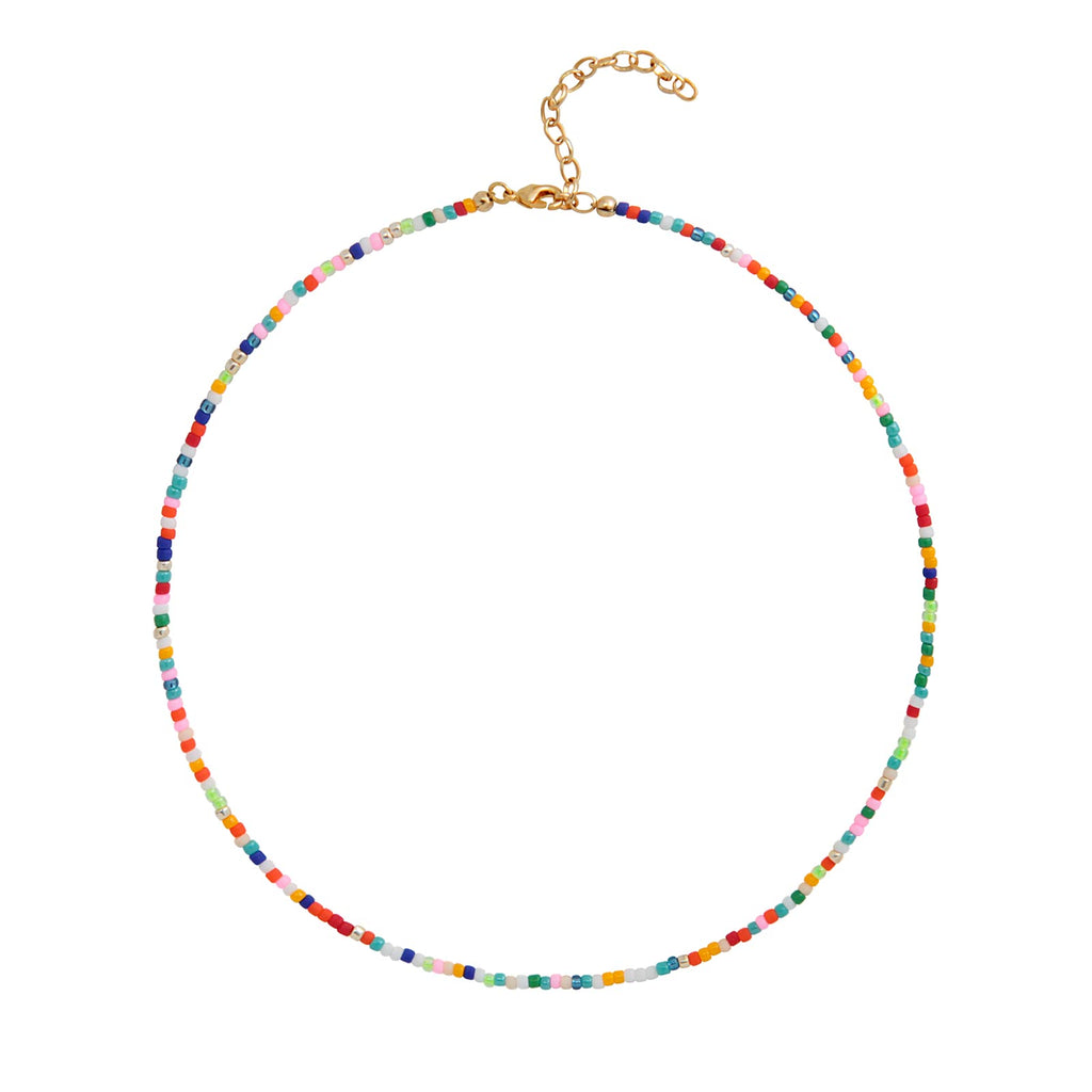 Wellike Freshwater Pearl Beaded Necklace for Women Handmade Boho Colorful Glass Beads Choker Necklace Stainless Steel 18K Gold Plated Bohemian Women Summer Jewelry Gifts