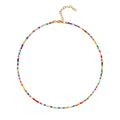 Wellike Freshwater Pearl Beaded Necklace for Women Handmade Boho Colorful Glass Beads Choker Necklace Stainless Steel 18K Gold Plated Bohemian Women Summer Jewelry Gifts
