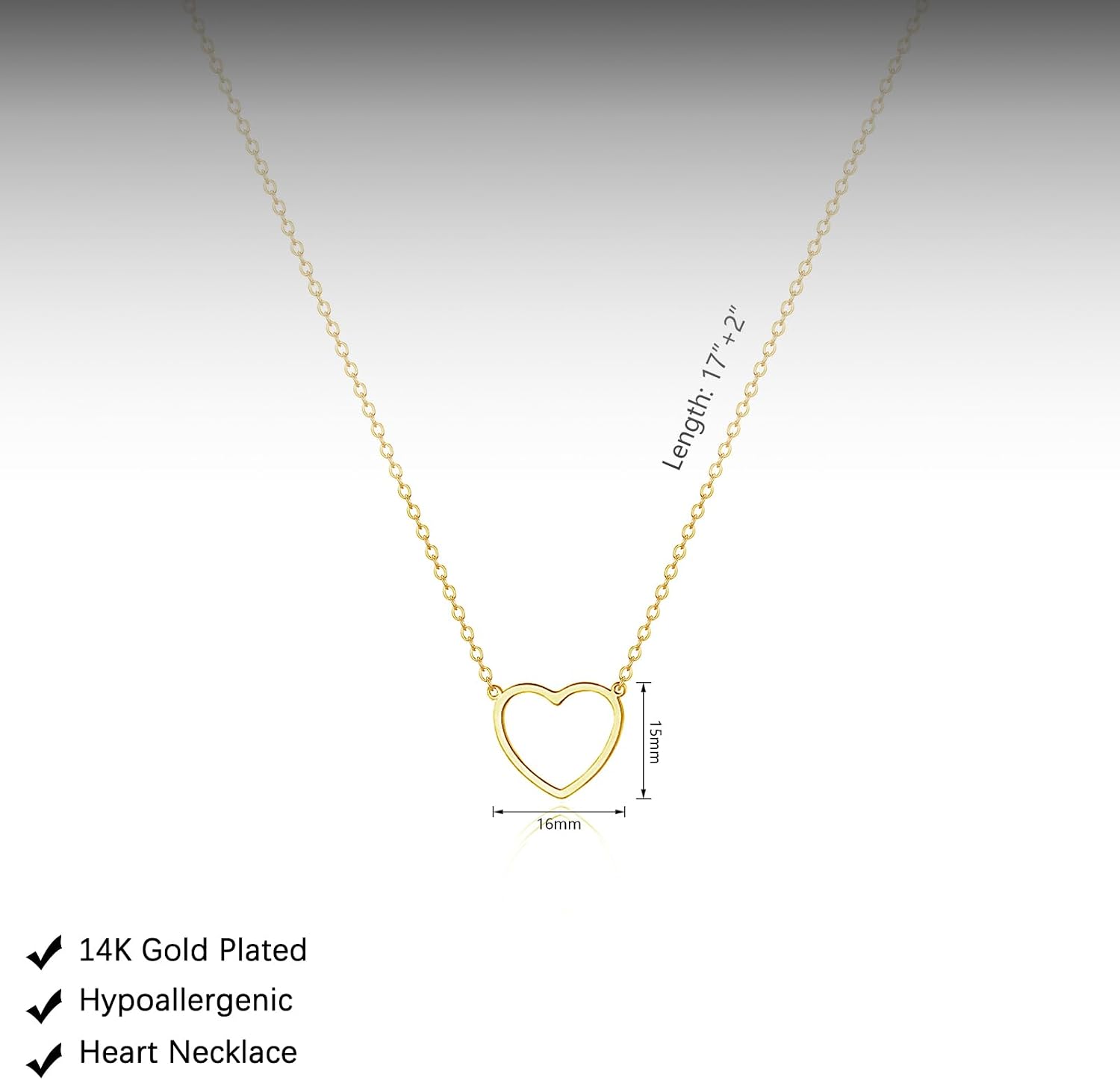 HERIER Cute Heart Necklace Dainty 18k Gold Plated Tiny Heart Pendant Choker Necklaces Small Gold Love Open Heart Chain Necklace for Women Simple Gold Necklace for Women Trendy Jewelry