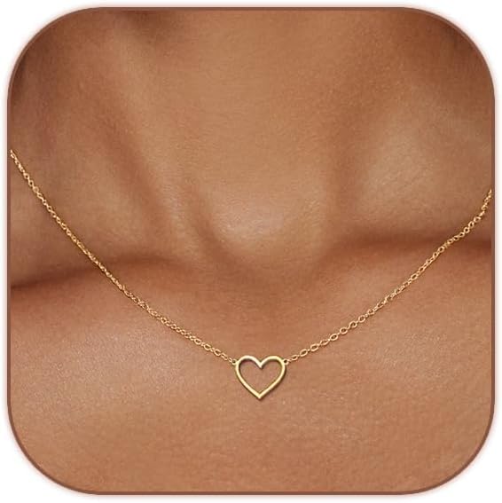HERIER Cute Heart Necklace Dainty 18k Gold Plated Tiny Heart Pendant Choker Necklaces Small Gold Love Open Heart Chain Necklace for Women Simple Gold Necklace for Women Trendy Jewelry