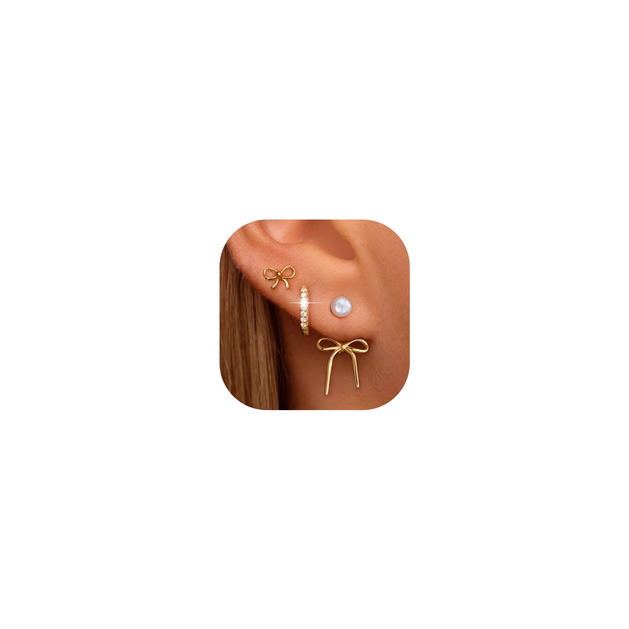 6 Pairs 14K Gold Plated Stud Earrings for Women, CZ Cartilage Stack Set | Hypoallergenic, Small Cartilage Earrings, Multiple Piercing, Dainty Stacks, Lightweight for Daily Wear, Jewelry Gift
