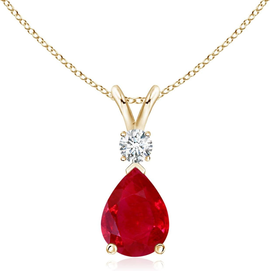 Angara Natural Ruby Teardrop Necklace With Diamond for Women | Red Gemstone Solitaire Pendant With 18" Chain | July Birthstone Jewelry Available in 14K Solid Gold / Silver / Platinum