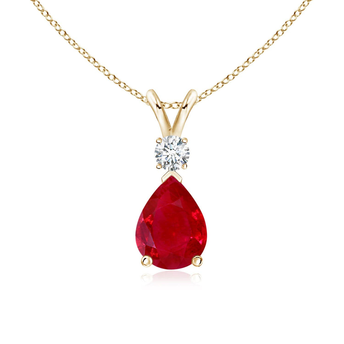 Angara Natural Ruby Teardrop Necklace With Diamond for Women | Red Gemstone Solitaire Pendant With 18" Chain | July Birthstone Jewelry Available in 14K Solid Gold / Silver / Platinum