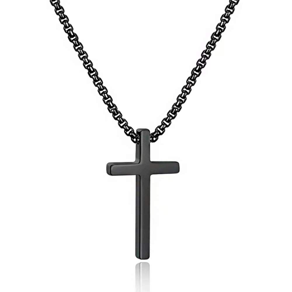 M MOOHAM Cross Necklace for Men Teen Boys 16-30 Inch | Silver Black Gold Stainless Steel Cross Chain Cross Pendant, Jewelry Gifts for Teenage Boys Men