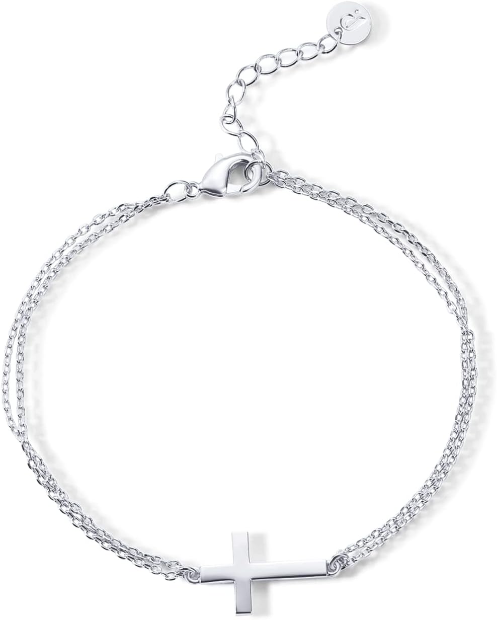 PAVOI 14K Gold Plated Sideways Cross Bracelet for Women, Religious Bracelet | Sideways Cross with Cubic Zirconia Religious Station Bracelet, Jewelry Confirmation Gift
