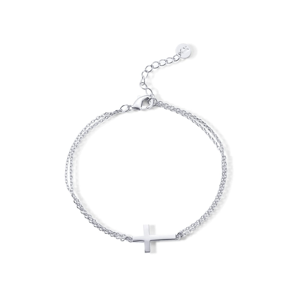 PAVOI 14K Gold Plated Sideways Cross Bracelet for Women, Religious Bracelet | Sideways Cross with Cubic Zirconia Religious Station Bracelet, Jewelry Confirmation Gift