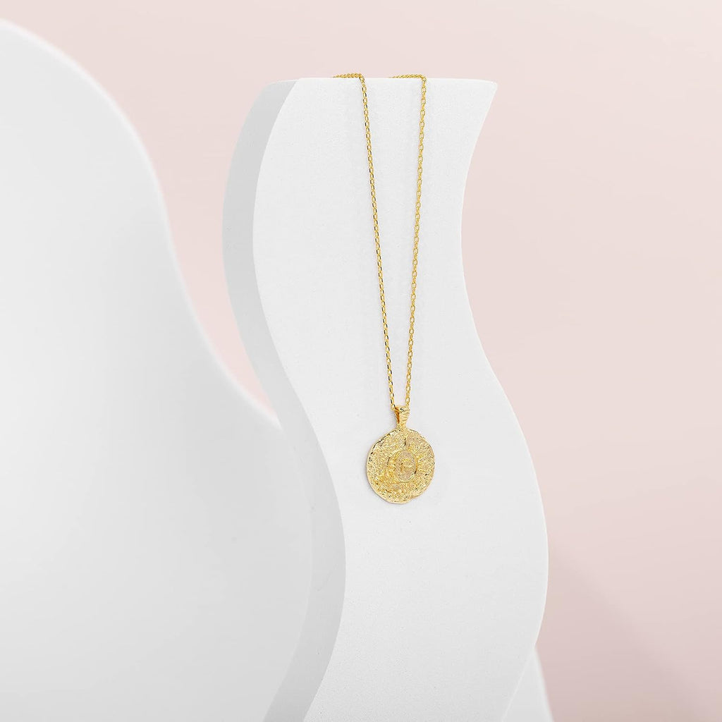 PAVOI 14K Gold Plated Engraved Coin Pendant Necklaces for Women | Byzantine Coin Pendants, Cute Celestial Necklaces Jewelry Gifts