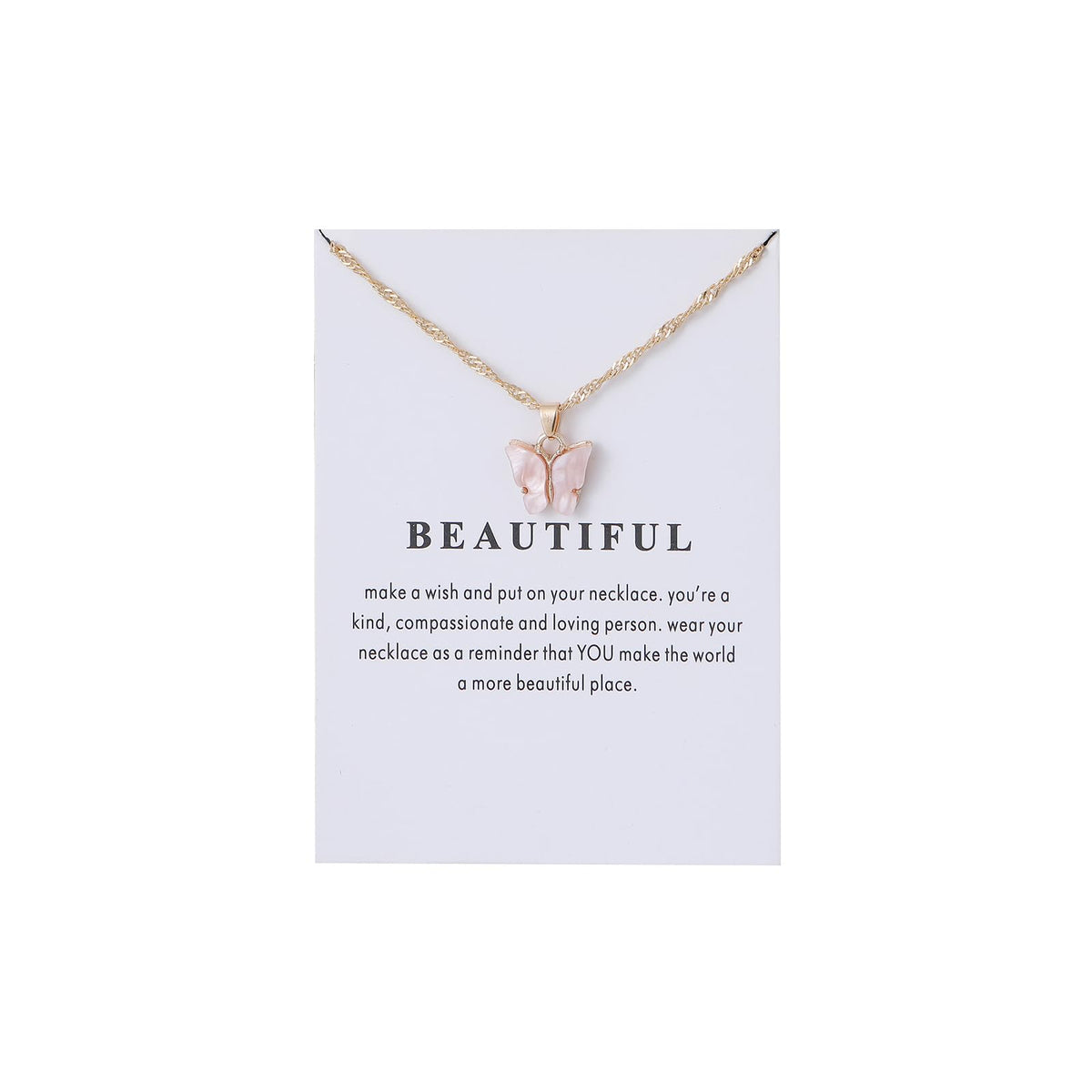 Caiyao Sweet Cute Colorful Butterfly Adjustable Clavicle Chain Lightweight Arcylic Insect Necklace with Message Card Friendship Good Luck Bohemian Jewelry for Women