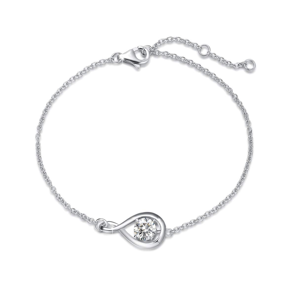FANCIME Love Bracelet 925 Sterling Silver Infinity Birthstone Bracelets for Women Fine Jewelry Birthday Mothers Day Gifts for Her Mom Wife, Chain Length 6.7"+1.2" Extend
