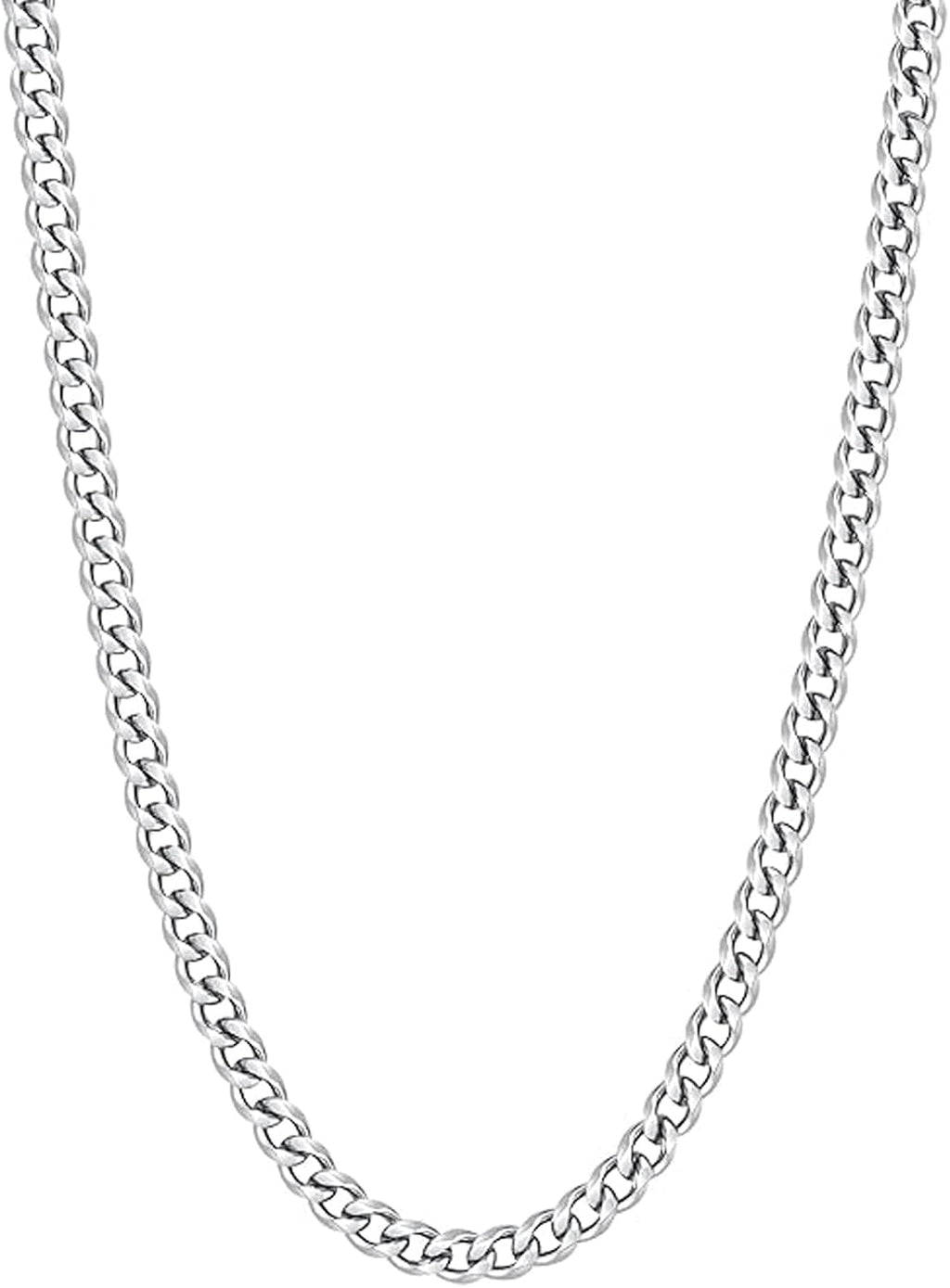 5mm Cuban Link Chains for Men, Silver Stainless Steel Necklace Chain, Neck Chains for Men, Mens Necklace 18, 20, 22, 24 Inch