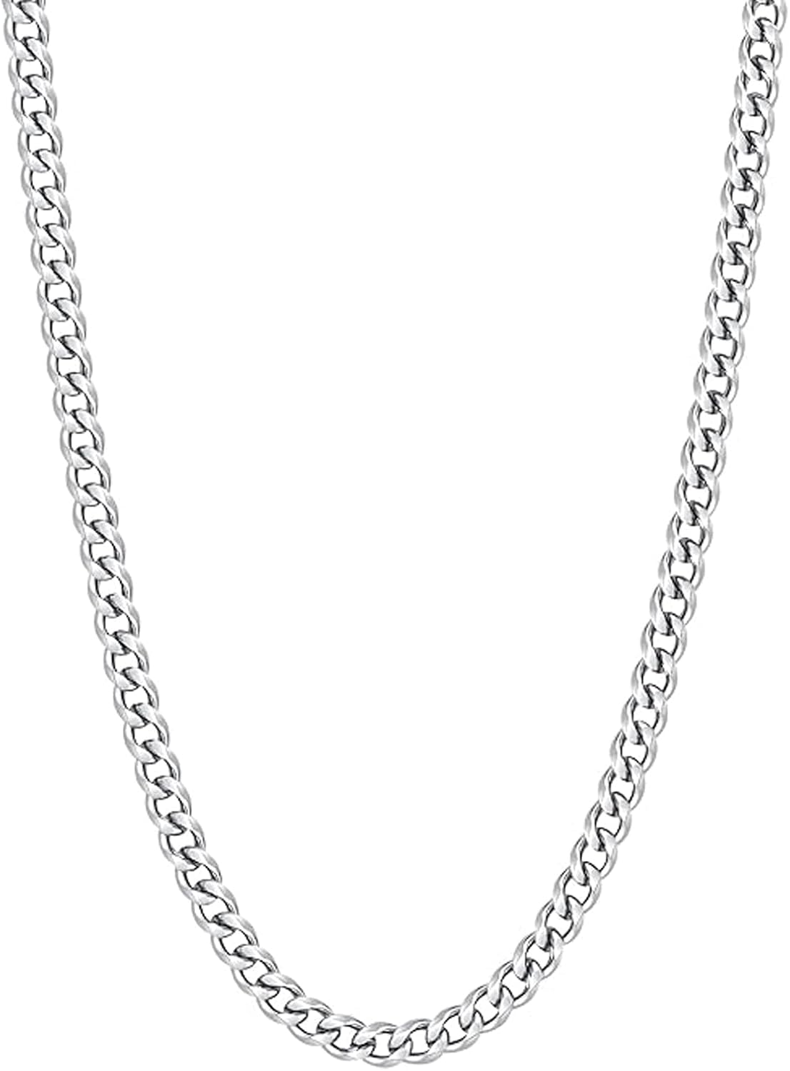 5mm Cuban Link Chains for Men, Silver Stainless Steel Necklace Chain, Neck Chains for Men, Mens Necklace 18, 20, 22, 24 Inch