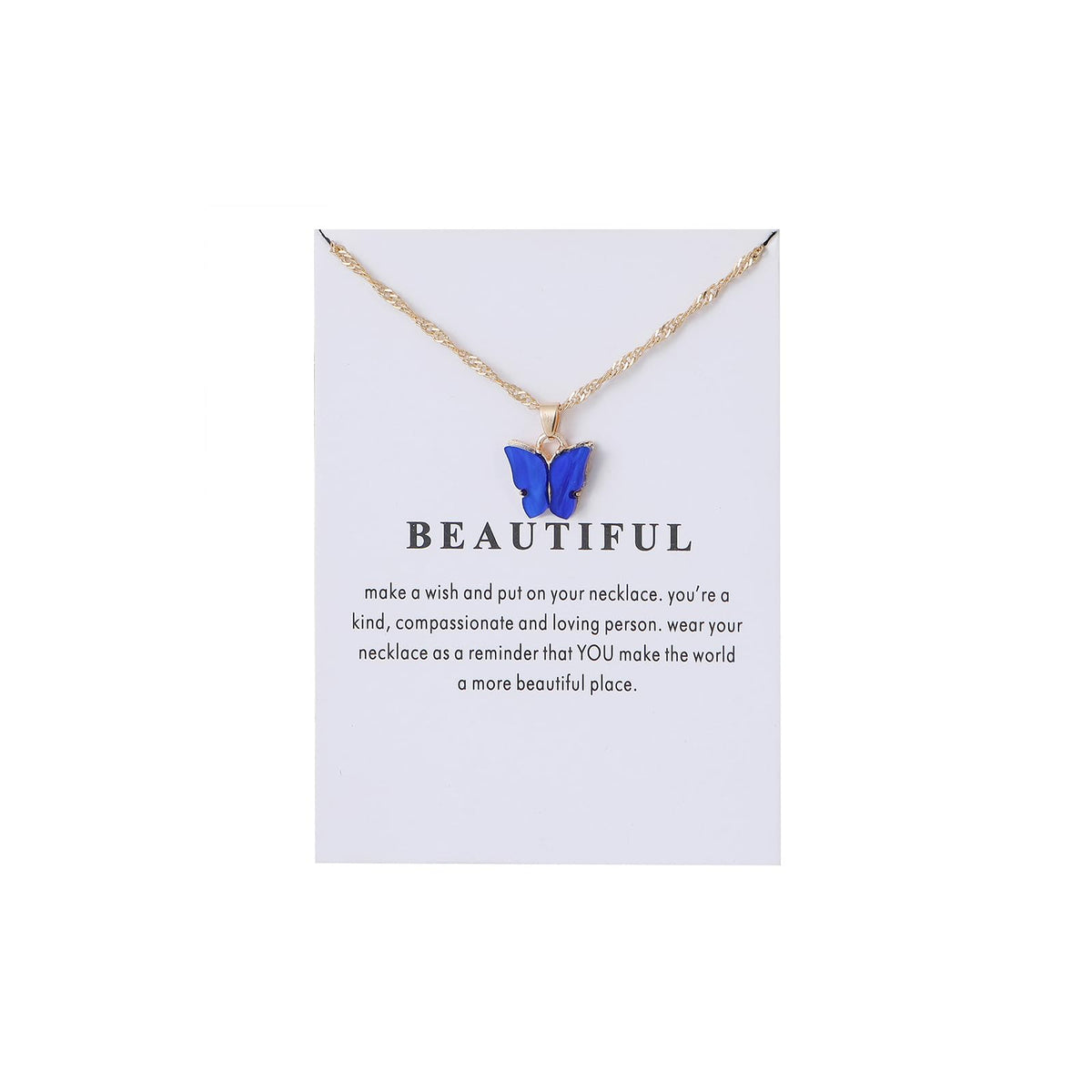 Caiyao Sweet Cute Colorful Butterfly Adjustable Clavicle Chain Lightweight Arcylic Insect Necklace with Message Card Friendship Good Luck Bohemian Jewelry for Women