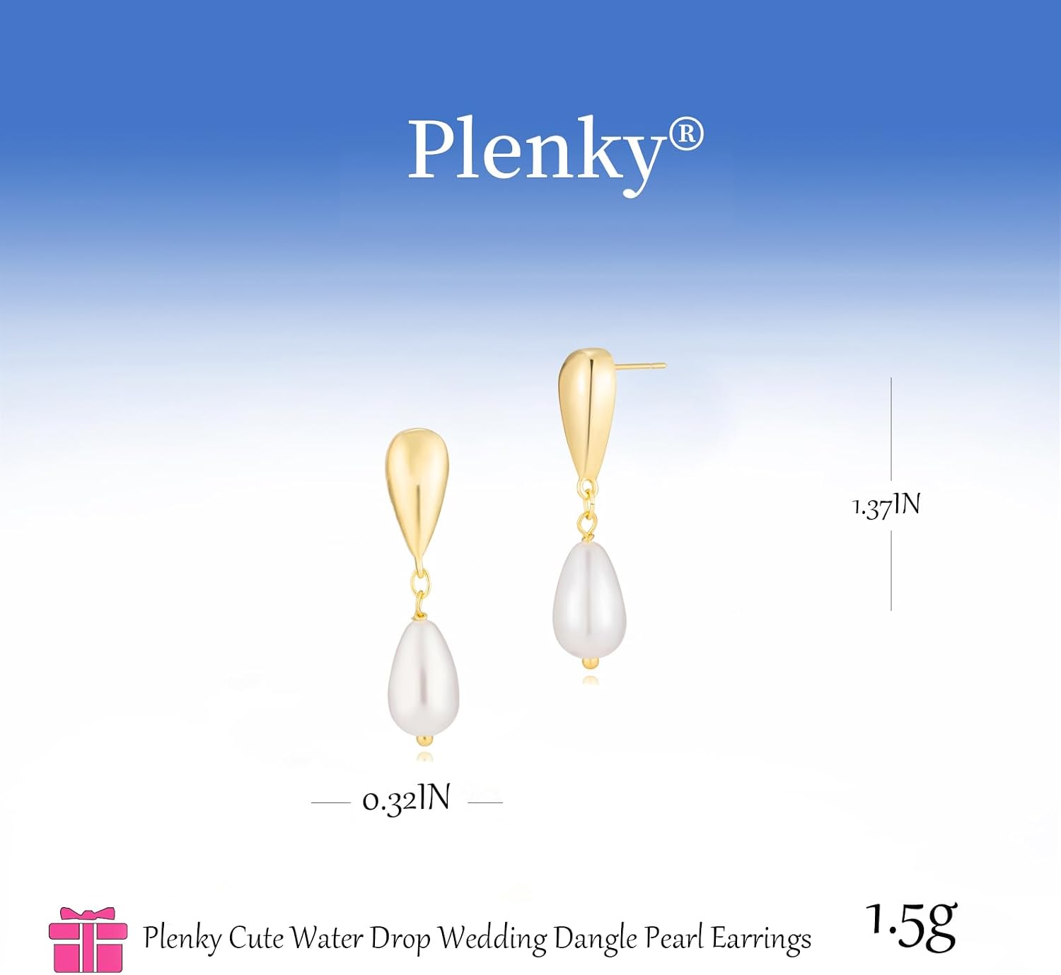 Plenky Pearl Earrings-14K Gold Plated Dainty Pearl Drop Simple Wedding CZ Dangle Dangling Cute Stud Earrings for Brides Earrings for Women Gifts