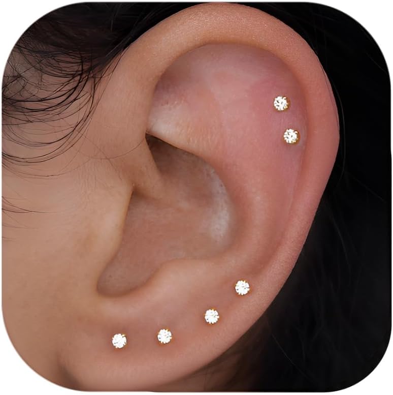 10 Pairs Small Stud Earrings for Women Hypoallergenic Multiple Piercings | Clear Sparkle, Lightweight Comfort for Everyday Wear, Second Third Hole Styling, Helix Ready, Easy to Stack, Minimal Look
